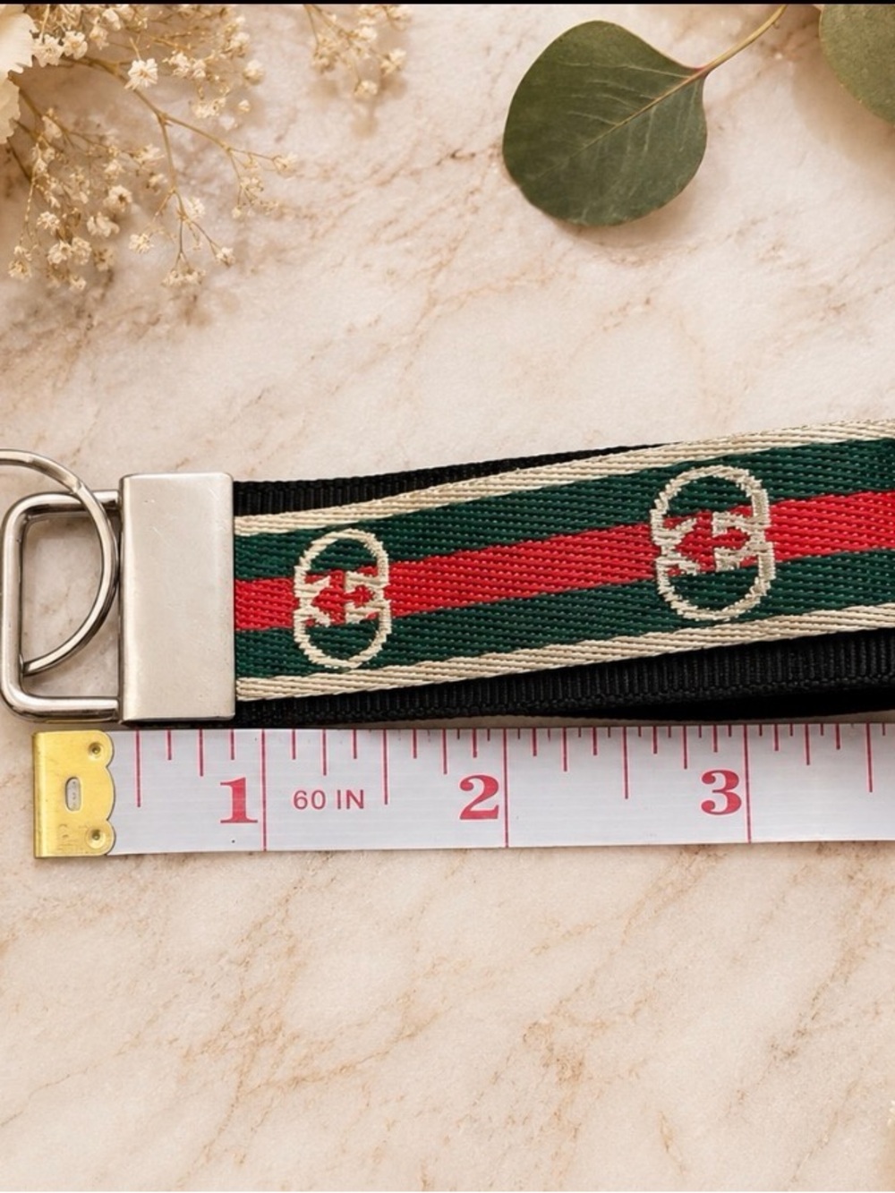 Handcrafted Upcycled Gucci Ribbon Keychain - Picture 2 of 3